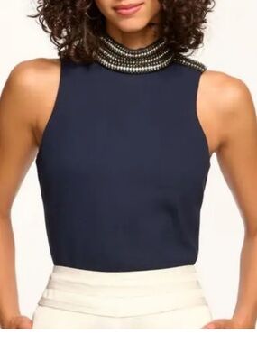 Ramy Brook Ruth Embellished Sleeveless Top in Navy Size Small